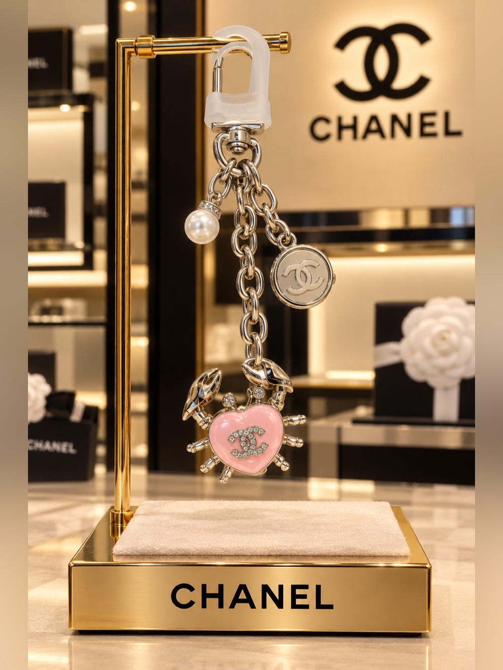 Pink Heart Crab Keychain Charm